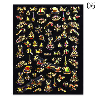 1PCS New Christmas Decorations 2023 New Year Nail Stickers Press on Nails Laser Snowflake Christmas Tree 3D Nail Decal