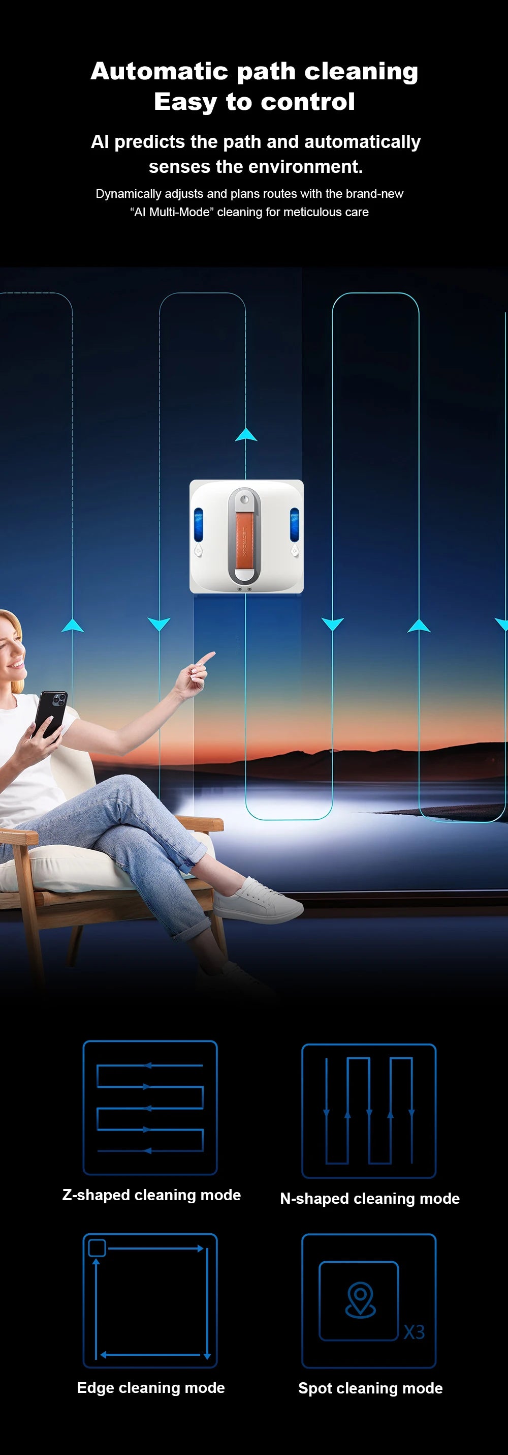 Robot Window Cleaner Liectroux S11,9000Pa Strong Suction, 4-Way Water Spray, Floating Scraping Tech, Smart Memory,APP Control