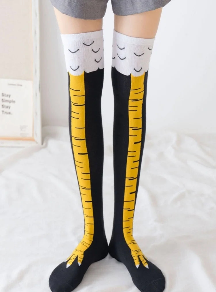 CHUANGERM Men Funny 3D Chicken Print Socks High Flexibility Thigh High Tube Sock Fashion Thin Toe Feet
