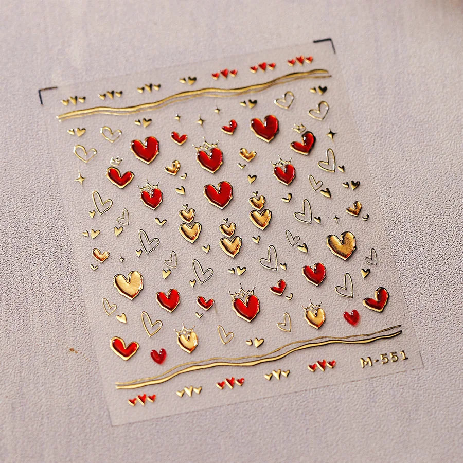 Gold Totem Red Heart Nail Art Stickers Aurora Holographic Star Moon Butterfly 5D Self Adhesive Nail Art RhinestoneS Stickers DIY