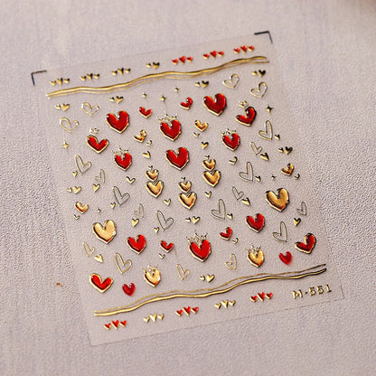 Gold Totem Red Heart Nail Art Stickers Aurora Holographic Star Moon Butterfly 5D Self Adhesive Nail Art RhinestoneS Stickers DIY