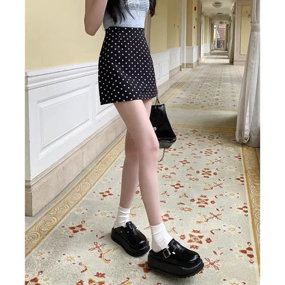 Summer Lady Chic Wave Point A-line Skirts New Female Sweet High Waist Skirts Women Korean Elegant Slim Fit Skirts