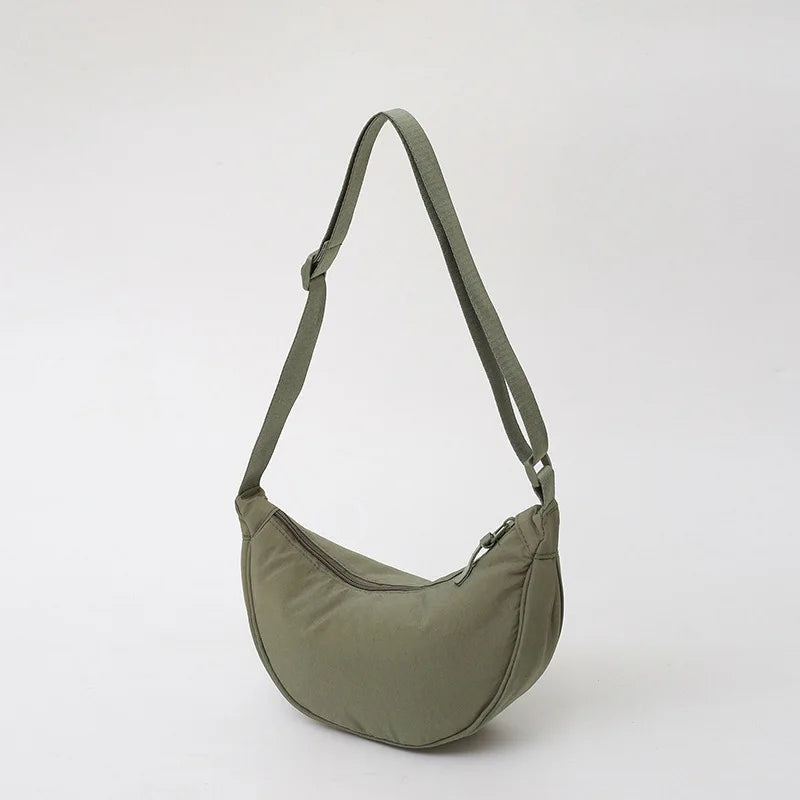 Nylon fabric zipper crossbody bag for men and women, crescent-shaped dumpling bag under the armpits, large capacity