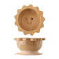 Baby Wooden Tableware Set Wooden Handle Fork Spoon Could Bamboo Wooden Plate Bowl Silicone Suction for Children Feeding Supplies