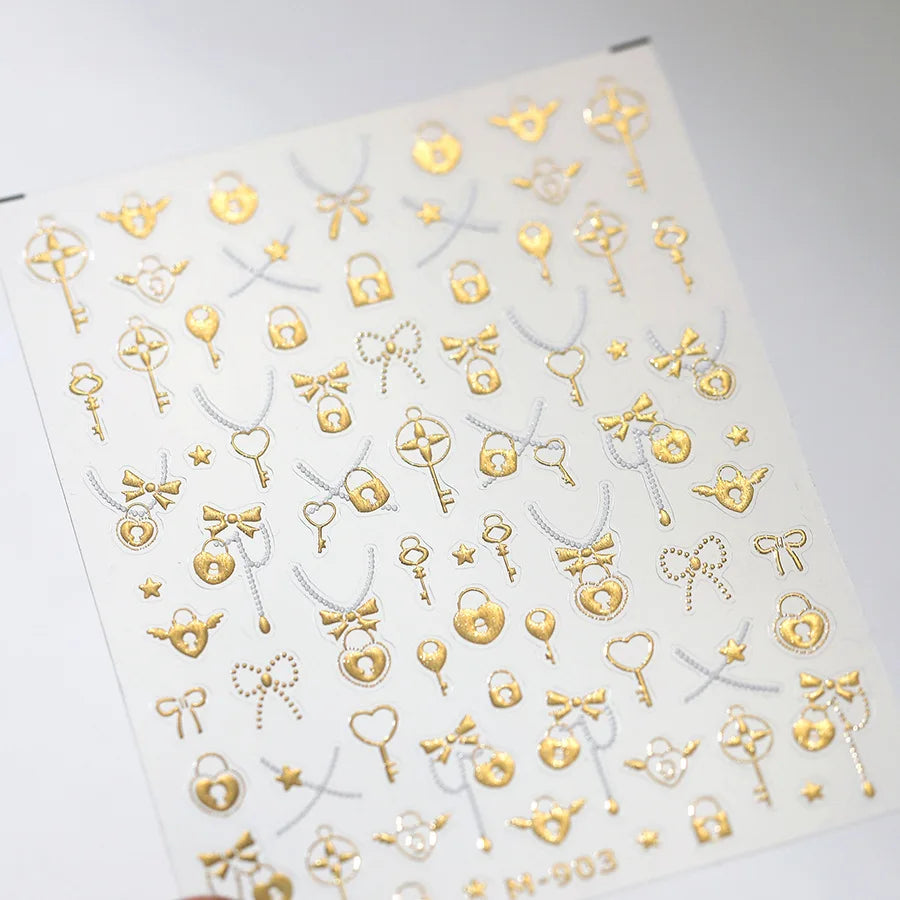 Gold Silver Metal Nail Stickers Dark Retro High-end Cross Nail Art Accessories Sticker Back Blue Nails 3D Decorations Decals DIY