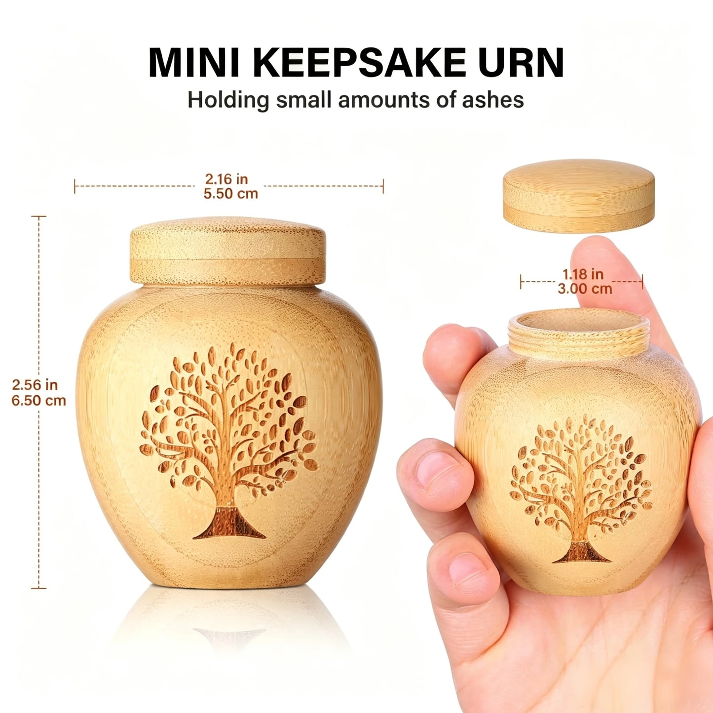 G14 Bamboo Cremation Urn Tree Life Threaded Pet Ashes Keepsake Urn  Ash Container for Dog Cat Human Loved One Funeral Souvenir