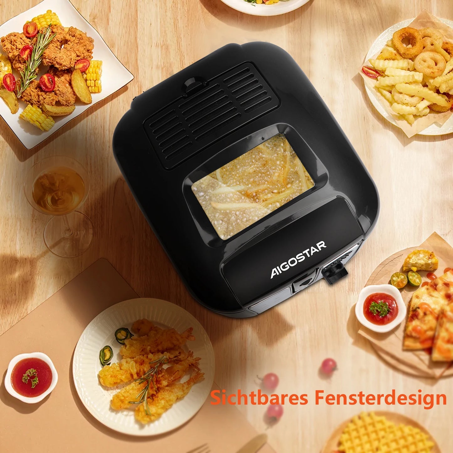 Aigostar gruzdintuvė, 2,5 l talpos, 1650 W, be BPA, su permatomu langu, temperatūros reguliavimu ir ekranu, juoda