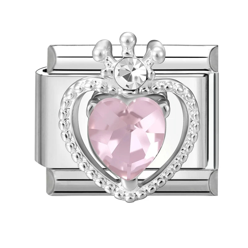 Wholeasle Shiny Zircon Shell Love Heart Devil Eyes Italian Charm Links Fit 9mm Stainless Steel Bracelet Women Jewelry DIY Making