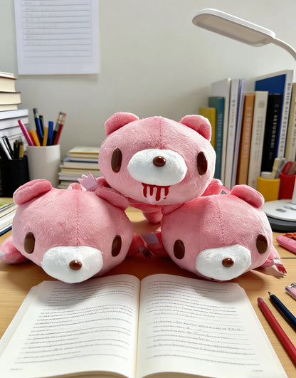 Y2K Bloody Bear Knitted Pencil Case Pink Bear Crochet Makeup Bag Gothic Aesthetic Stationery Pouch Harajuku School Supplies