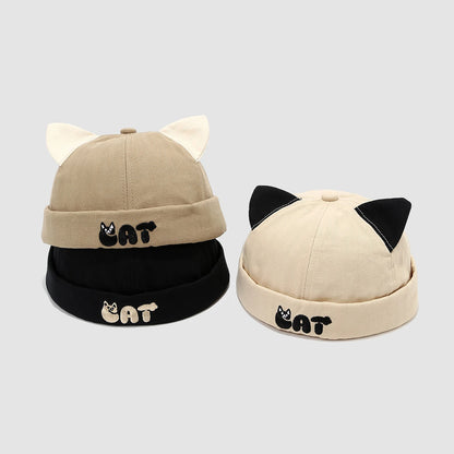 Cute Cat Ear Baby Docker Hat Cartoon Solid Color Toddler Brimless Cap Boy Girl Beanies Summer Cotton Kids Melon Landlord Hats