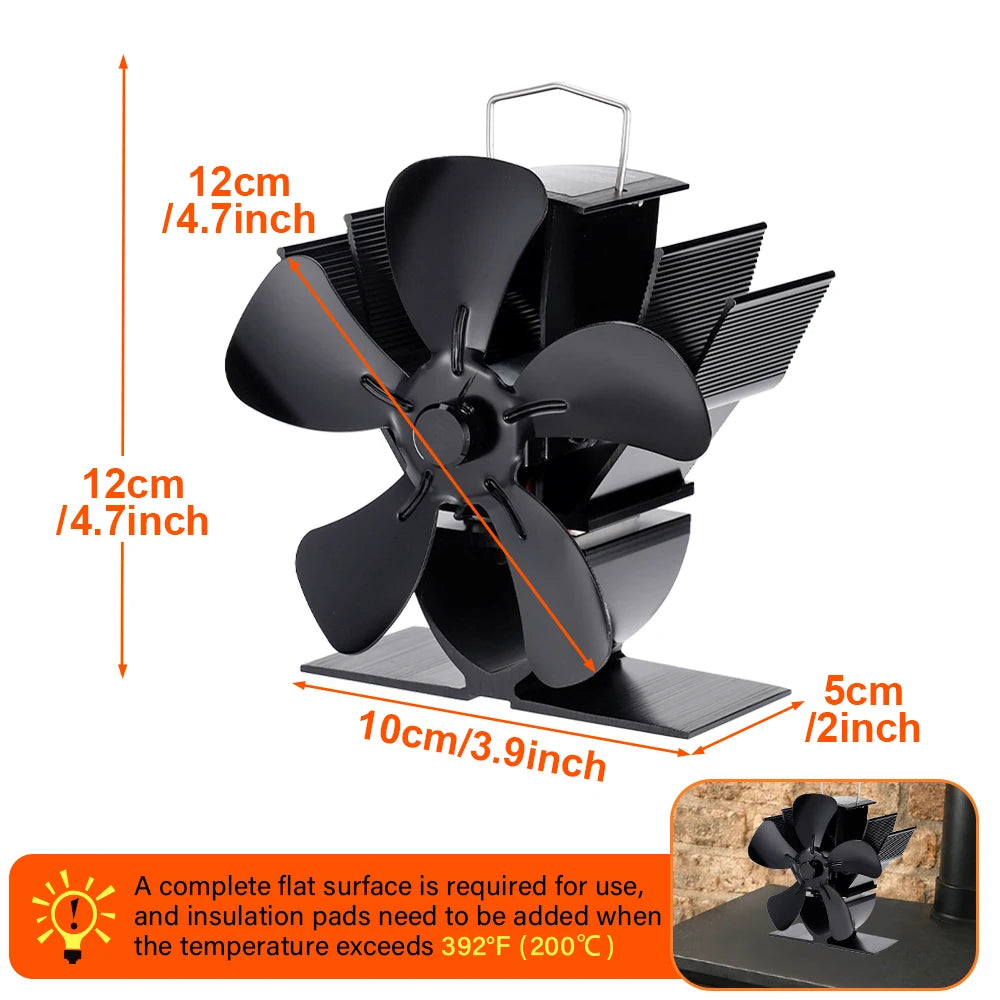 Mini Stove Fan Heat Powered Fireplace Fan Log Wood Burner Eco-fan Quiet 5 Blade Fireplace Fan Home Winter Warm Heat Distribution