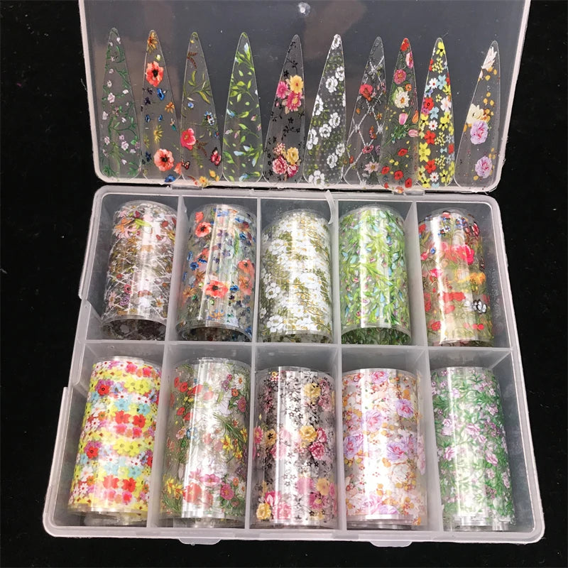 New Flower Nail Foils for Transfer Paper Stickers Floral Adhesive Fruit Nails Wraps Fish DIY Water Marble Nail Art Decorations