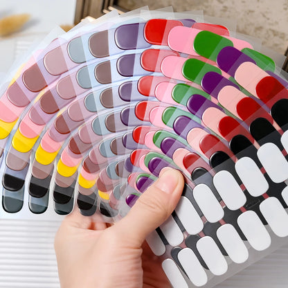 16Tips French Semi-Cured Gel Nail Wraps Sticker Pure Color Full Cover UV Gel Nail Polish Wraps Long-Lasting Nail Extension Decal