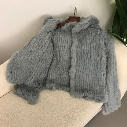 2024 Short Rabbit Fur Coat for Women Autumn Winter New Encrypted Thickened Handmade Double-sided Woven Hooded Korean Style