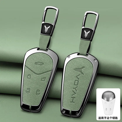 Car Interior Accessories Zinc Alloy Leather Key Case Cover Holder Chain For Voyah Free I-Land Dreamer PHEV Luxury Protective