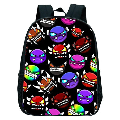 16 Inch Angry Geometry Dash Backpack Boys Girls Bookbag Cartoon Game Kids Kindergarten School Bags Toddler Childcare Backpack
