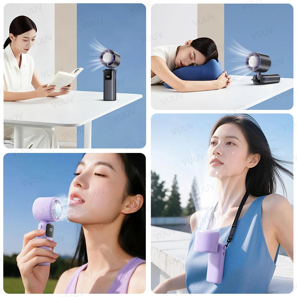 Ice Cooling Handheld Fan 199 Speeds Turbo Portable USB Desk Fan Foldable / Hangable for Outdoor Fast Chill Ice Compress