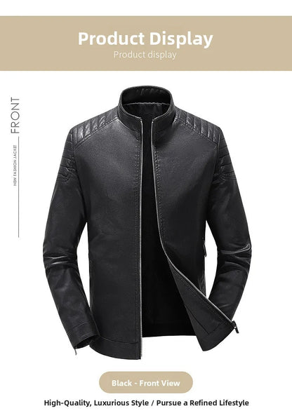 Spring Autumn Men's Biker Style Thin Top Layer Leather Jacket Motorcycle Outerwear Lightweight Korean Version Zipper Closure