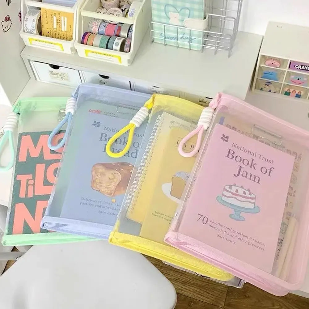 1PC A4 Transparent Zippered Document Storage Bag Light Color Portable Document Bag High Value Book Bag