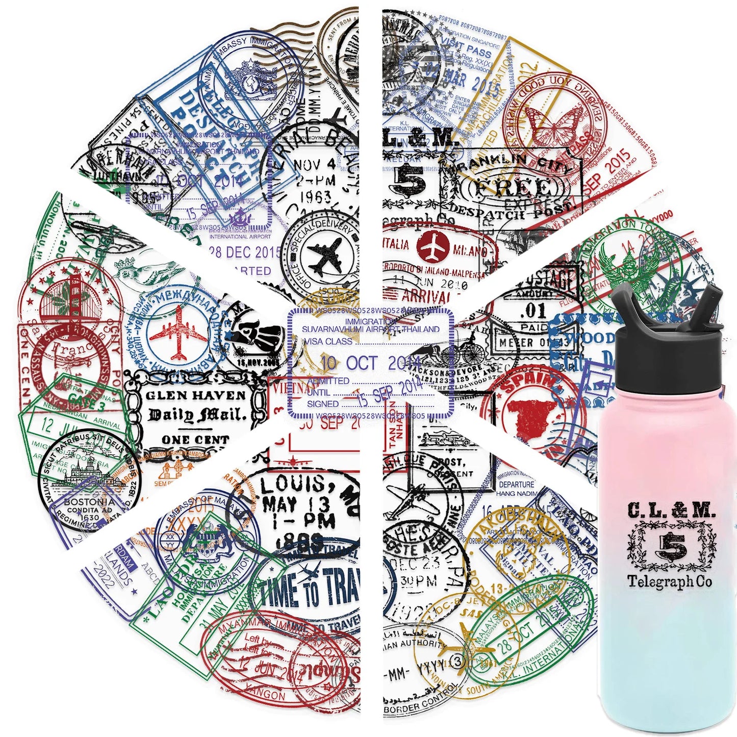 60pcs Vintage Passport Stamps Transparent Stickers Travel Decals For Phone Notebook Luggage Skateboard Guitar DIY Sticker Toy