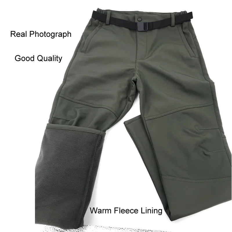 Men's City Cargo Autumn Winter Fleece Softshell Hiking Pants Fishing Climbing Trekking Casual Hunting Camping Trousers M-5XL