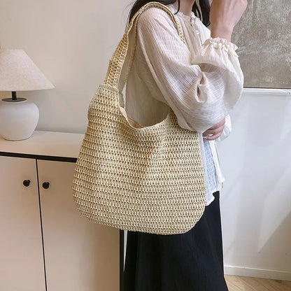 Homefish Women Woven Rattan Straw Tote Bag Large Capacity Summer Beach Shoulder Handbag Casual Ladies Travel Crossbody Purses