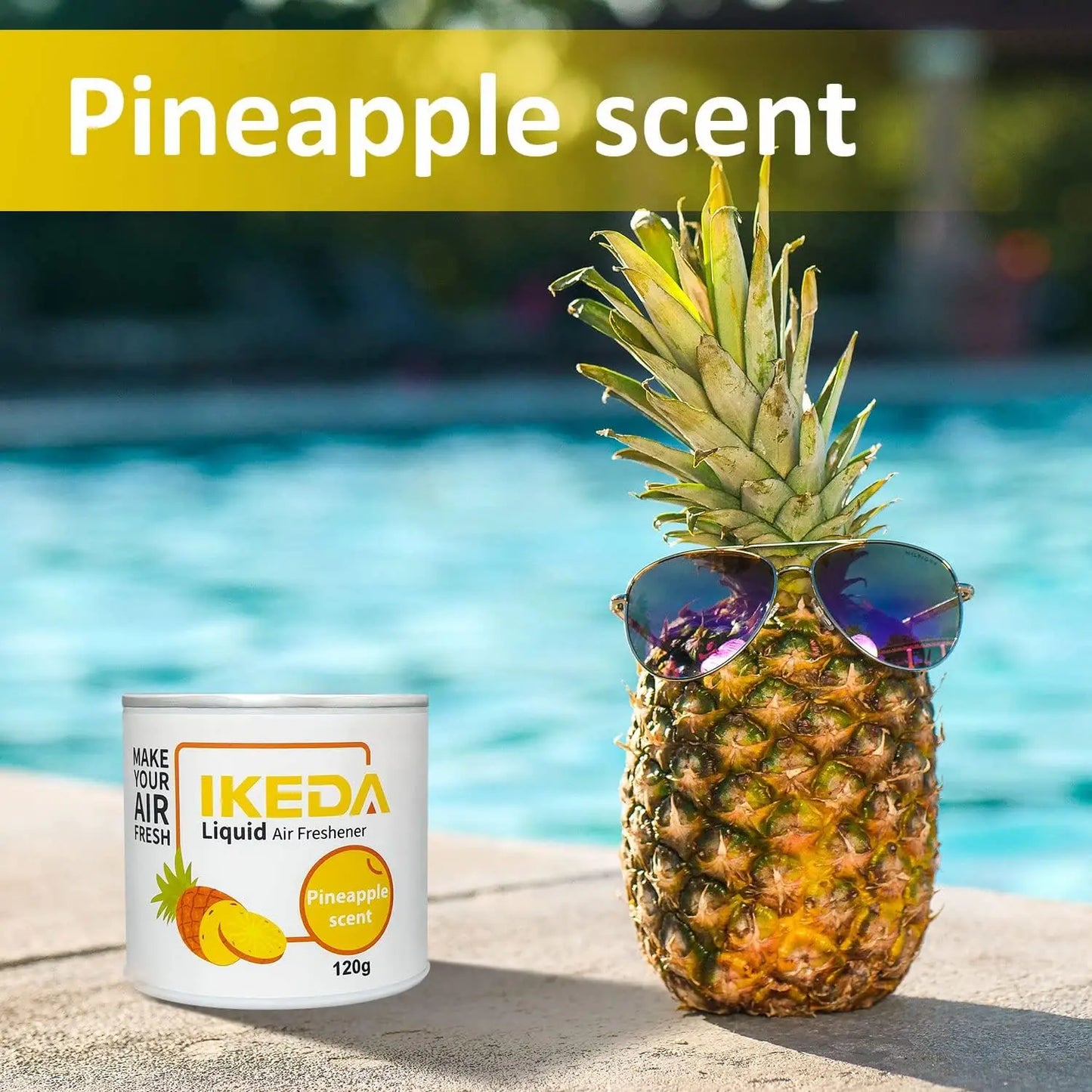 IKEDA 120g Pineapple Air Freshener Liquid, Long Lasting Car Fragrance, Home Office Deodorizer, Eliminates Cigarette Pet Kitchen