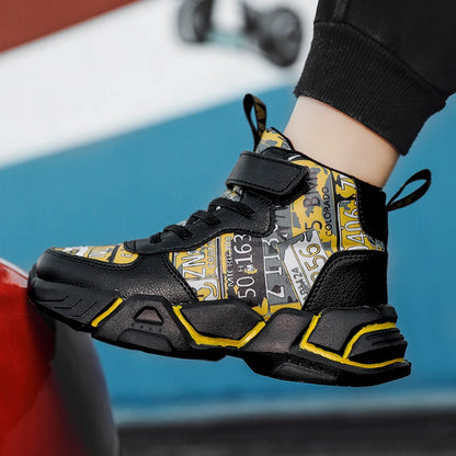 Children Shoes Boy Sneakers Fashion Print Luxury Designer High Top Sneakers Kids Tenis Shoes Boy Sports Casual