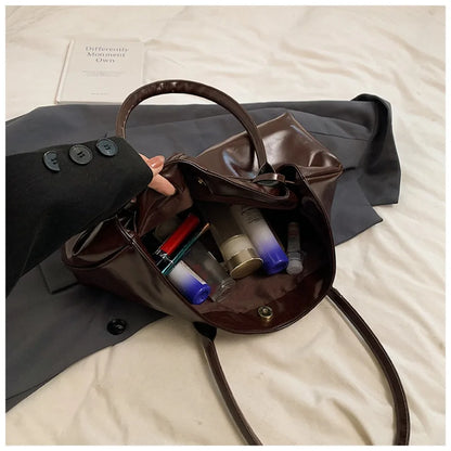 Oil PU Leather Hobo Handbag Slouchy Shoulder Bag Retro Top-Handle Bag Large Work Bags for Women Gilrls Tote Work Shopping Travel