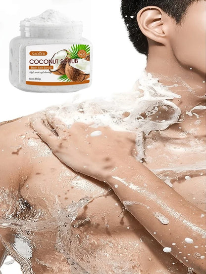 350g Coconut Scrub Is Rich in Skin Care Ingredients Such as Walnut Shell Powder, Glycerin, and Coconut Extract, with a Fresh Coconut Scent. It Contains Gentle and Fine Scrub Particles That Deeply Cleanse the Skin, Removing Im