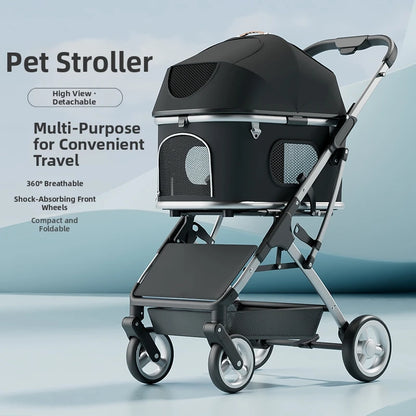Wholesale Small Lightweight Oxford Aluminum Alloy Foldable Pet Stroller Detachable Dog Cat Travel Cart Portable Pushchair Puppy