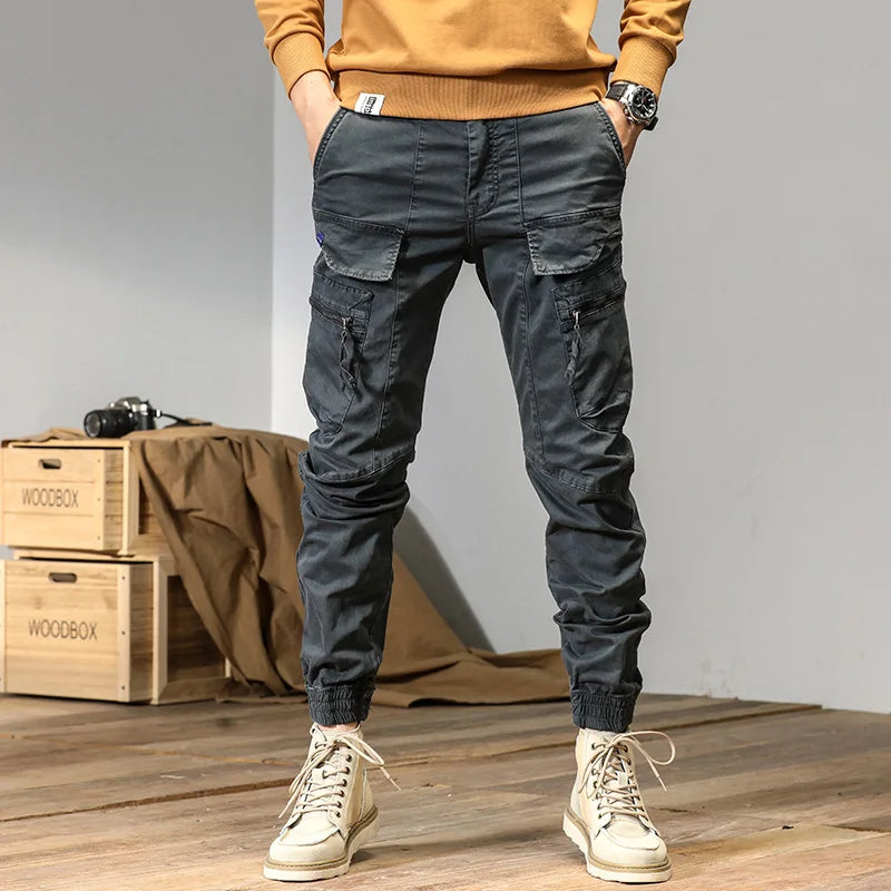 CAAYU Joggers Cargo Pants Men Casual Y2k Multi-Pocket Male Trousers Sweatpants Streetwear Techwear Tactical Track Gray Pants Men