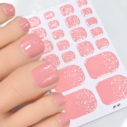 5Sheets/110Tips Summer Glitter Toe Nail Stickers Full Cover Nail Wraps Solid Color Adhesive Toenails Decals for Women DIY Foot &