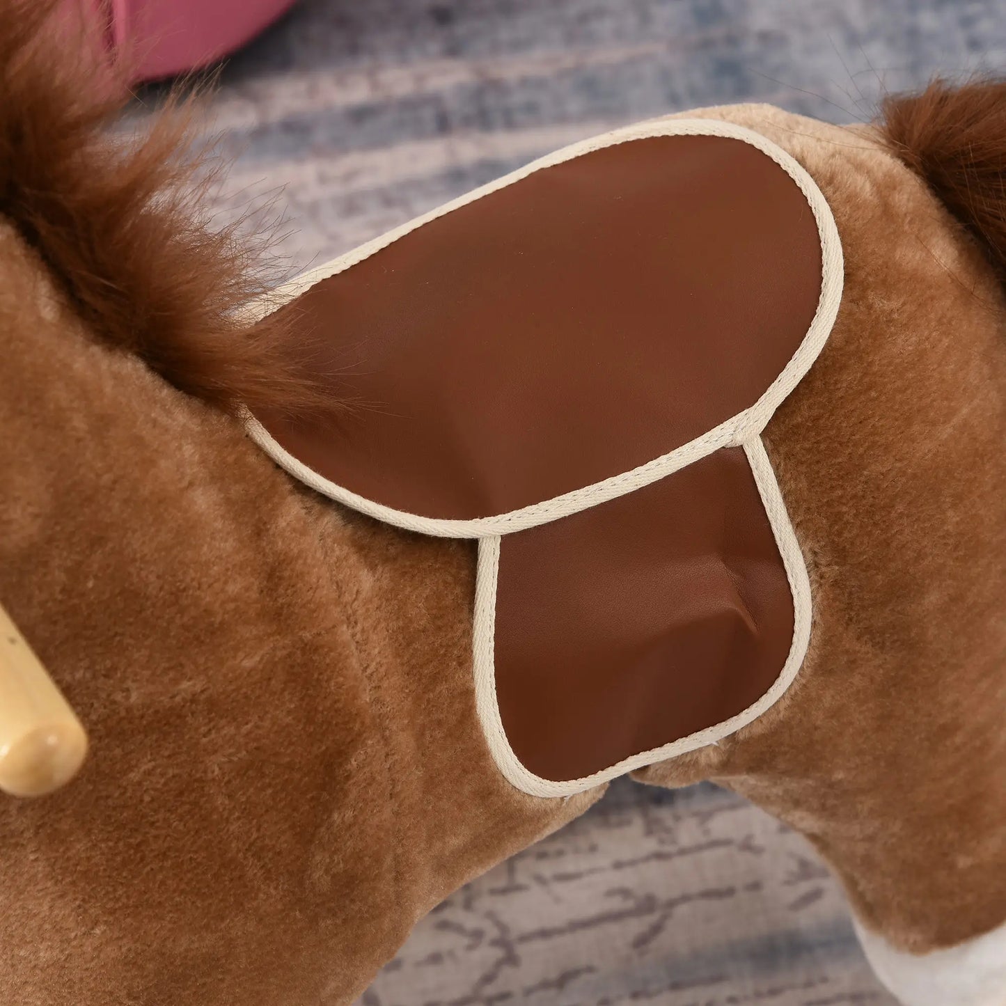Children's Rocking Horse, Comfortable and Soft, Short Plush, Poplar, Brown, 65 L X 32.5 L X 61 H cm, Children's Rocking Horse, Toy Rocking Horse, Riding Rocking Horse, Children's Toy Rocking Horse