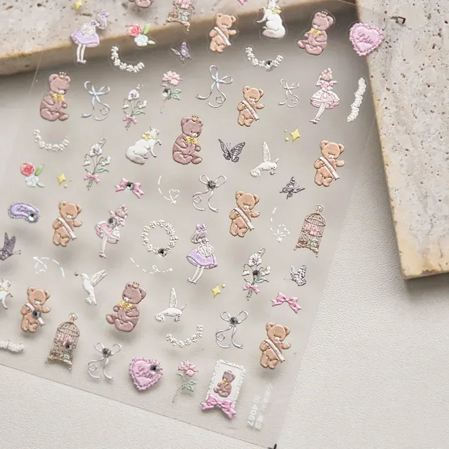 5D Pudding Jelly Dessert Fruit Cherry Pink Claw Print Bowknot Tie knot Love Heart Stars Nail Art Sticker Adhesive Manicure Decal