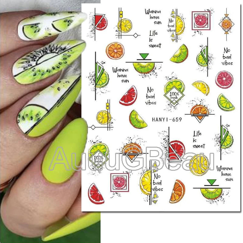 3d Nails Art Decals Spring Fruits Pink Full Tips Peony Magnolia Flowers Adhesive Sliders Stickers Decoration For Nails Manicure