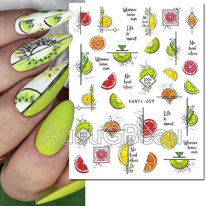 3d Nails Art Decals Spring Fruits Pink Full Tips Peony Magnolia Flowers Adhesive Sliders Stickers Decoration For Nails Manicure