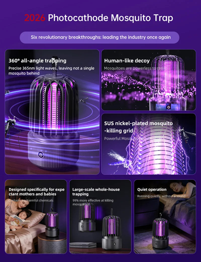 Lenovo Mosquito Killer Lamp Blue UV Light Attract Electric Shock 2-in-1 Bug Zapper 1200mAh Rechargeable For Patio Travel New