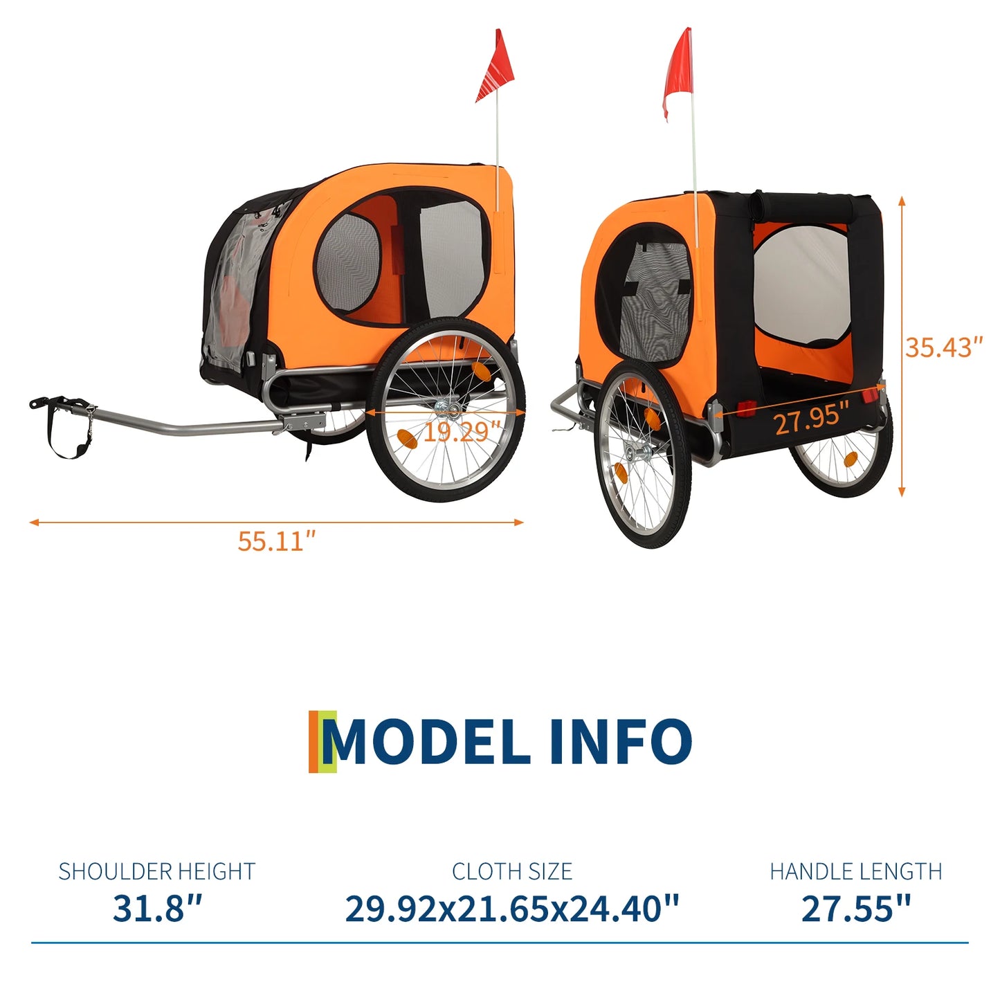 Heavy Duty 2-in-1 Dog Bike Trailer & Jogging Stroller for Medium/Large Dogs - 88 Lb/40 kg, Ventilated Waterproof Cabin, Collapsible Steel Frame, Quick-Release Wheels, All-purpose Hitch (20-29' Bikes)