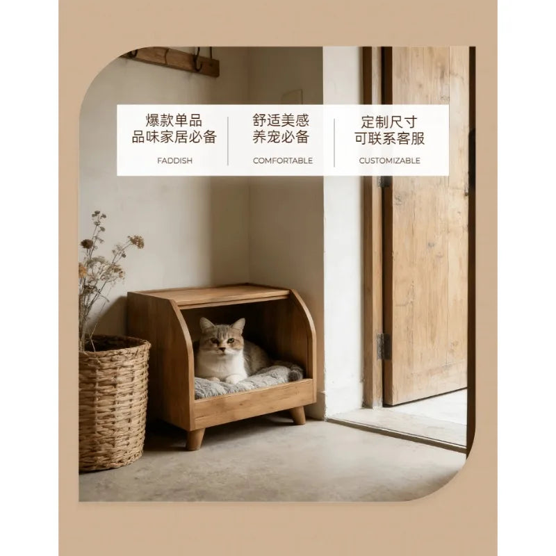 Solid wood kennel cat nest universal sisal feeling dog house small dog dog house cat scratching board pet bed