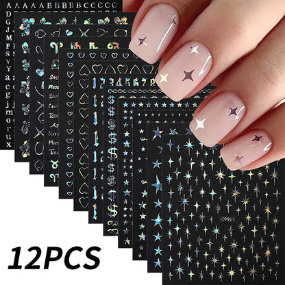 12pcs/set Cute Cartoon Dog/Cat Nail Art Stickers 3D Graffiti Black Cat Dog  Nail Decals 8*10cm Self-Adhesive Cartoon Nail Art Su