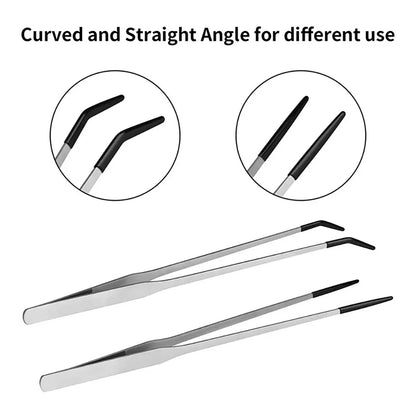 Stainless Steel Reptile Feeding Tongs with Rubber Tips - Straight & Curved Aquarium Pet Tweezers for Safe And Easy Feeding