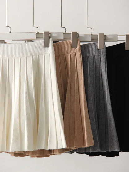 Autumn Knit White Mini Pleated Skirts For Women A Line Skirt Gray High Waist Women Knitted Pleated Short Skirts Korean Fashion