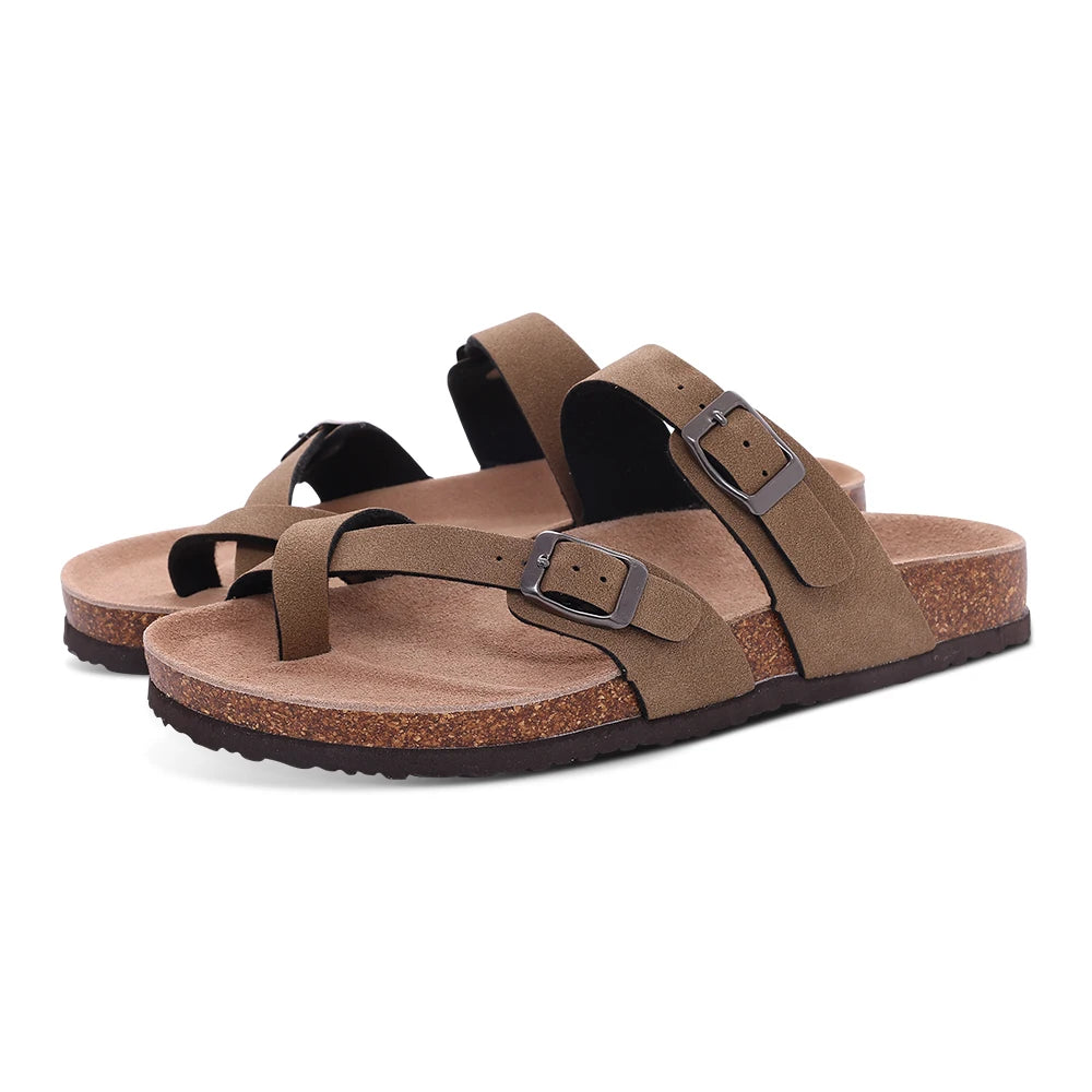 Shevalues New Fashion Cork Sandals Women Classic Cork Suede Footbed Slippers Female Summer Beach Sandals With Adjustable Buckle