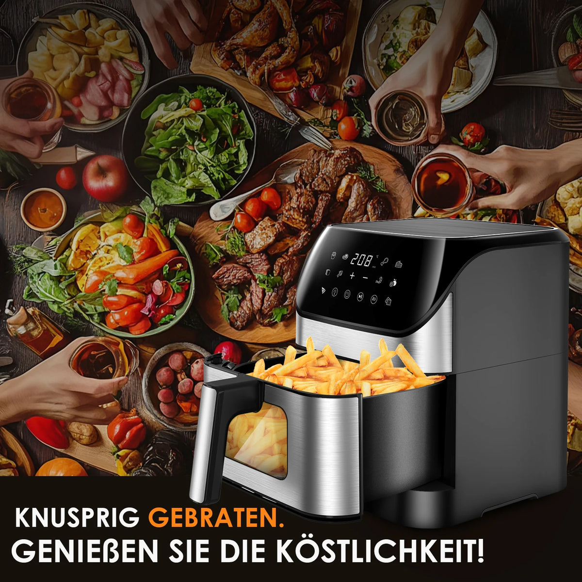 Visible Air Fryer 9L Large Airfryer, 10 Preset Functions, Roast, Bake, Dehydrate, Reheat , Quiet, Non-Stick
