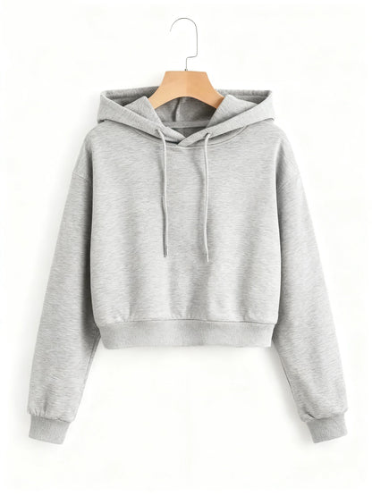 Street Style Solid Color Autumn Winter Cropped Sweatshirt Crop Top Hoodie Y2k Sweatshirts Fashion Casual Style Clothes