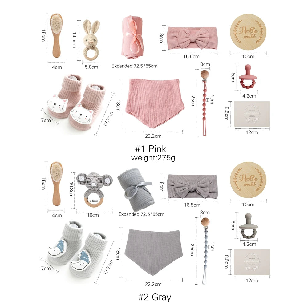 Newborn Bath Set Baby Towel Cotton Blanket Pacifier Chain Bracelet Crochet Rattle Toy Newborn Birth Bath Towel Gift Box