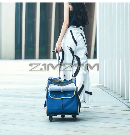 Foldable Pet Trolley, Detachable Windproof Cat Bag, Breathable Cat Carriers, Portable Pet Trolley Case