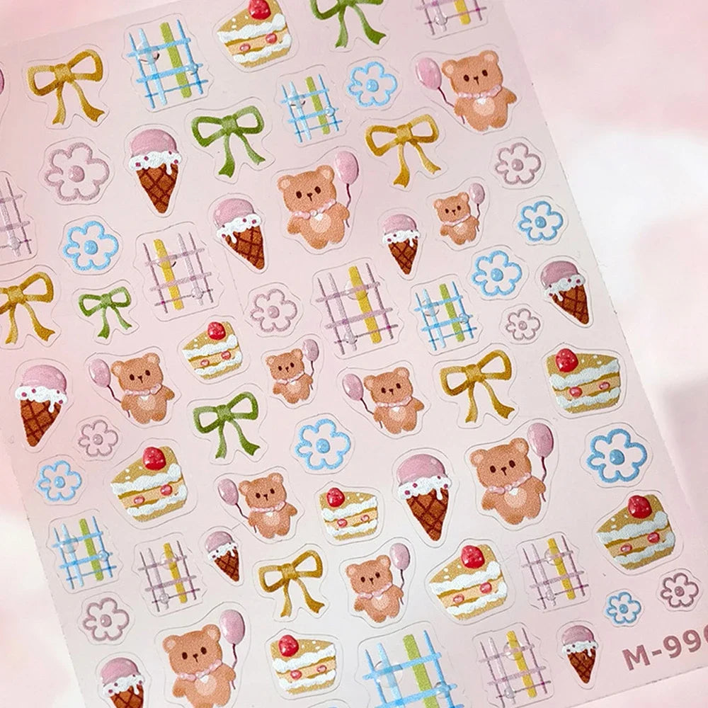 Colorful 5D Happy Birthday Nail Art Sticker Cake Candle Numbers Musical Note Cute Bear Stars Cherry Self Adhesive Manicure Decal