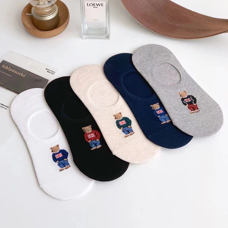 Good Quality Cartoon Gentleman Bear Men's Socks Cotton Harajuku Style Sport Boys Skateboard Novelty Breathable  Christmas Gifts